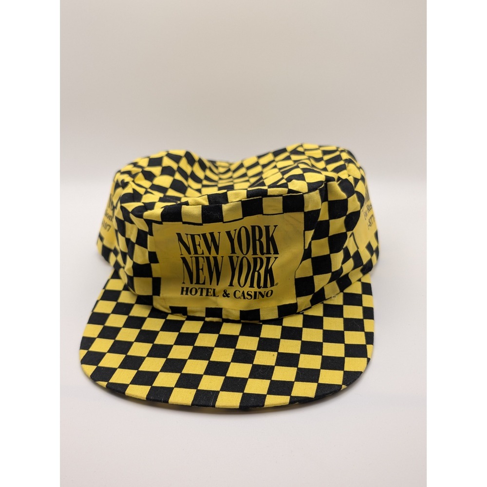 New York New York Hotel Casino Hat Mens OSFA Yellow Checkered Excellent Snapback